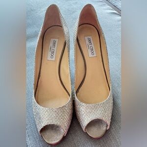 Jimmy Choo Glitter Peep Toe Heels - Silver